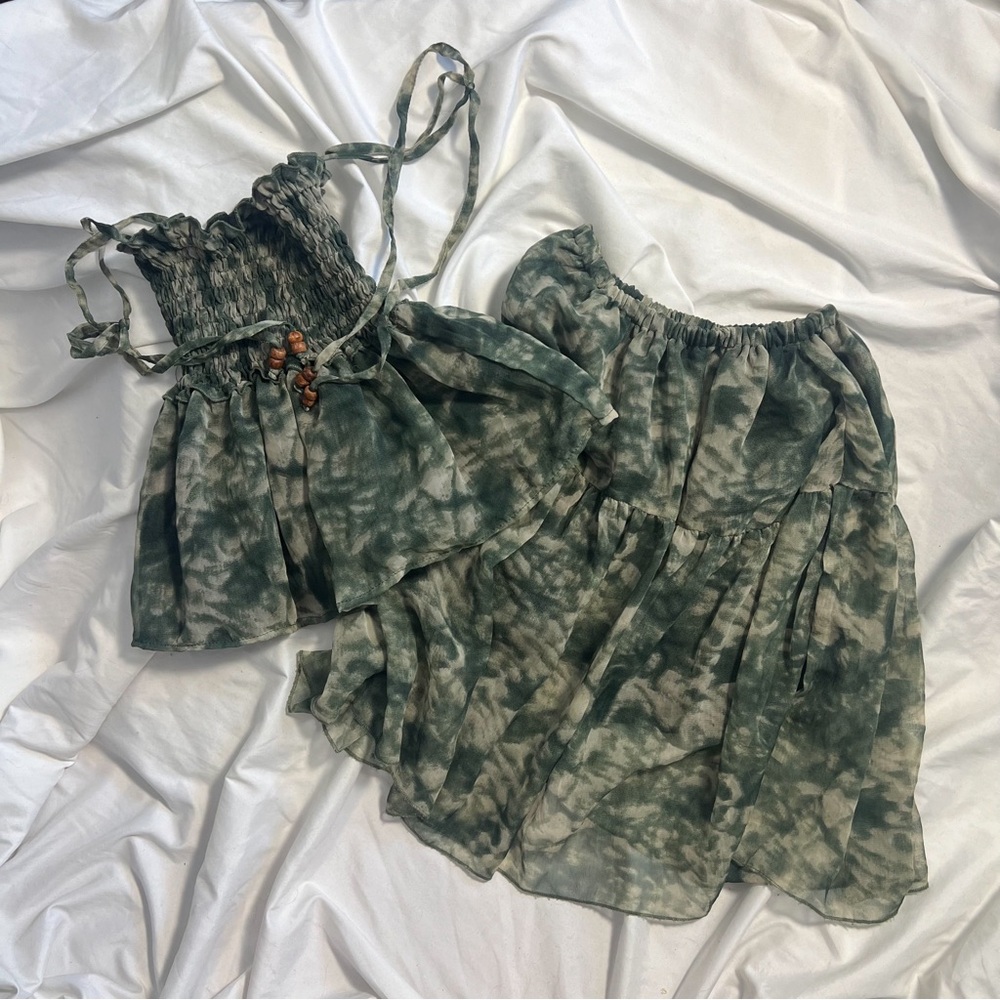 Green Tie-Dye Women's babydoll matching set